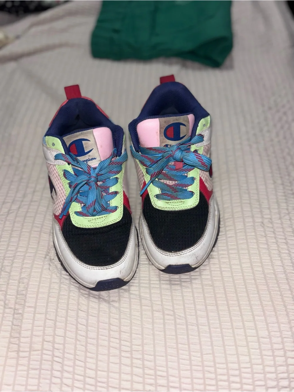 Champion Kids Black Sneakers with Neon Green & Pink Accents